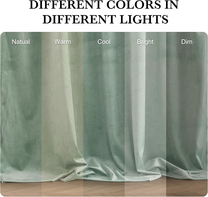 RYB HOME Mint Green Velvet Curtains 92 inches Long, Room Darkening, Floor-Length, Coastal Style Velvet Drapes with Hook Belt for Nursery Living Room Office, 52" W x L92 L, Auqa