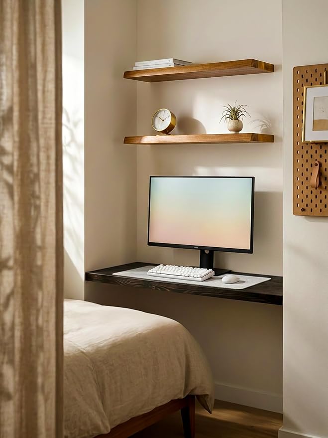 BATODA 24" Wooden Live Edge Floating Shelves for Wall, Book Shelf Set of 2 | Acacia Wood, 100 Lbs Capacity, Wall Mounted, Hidden Steel Brackets, Hardware Included, Used for Bathroom, Bedroom, Kitchen
