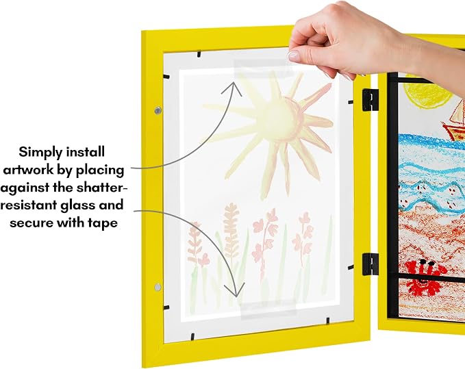Americanflat Kids Artwork Frame Changeable (Sunshine Yellow) - Magnetic Door Holds 100 Art Pieces - 8.5x11 Letter Size Display with Mat or 10x12.5 Without Mat - My Mini Masterpiece