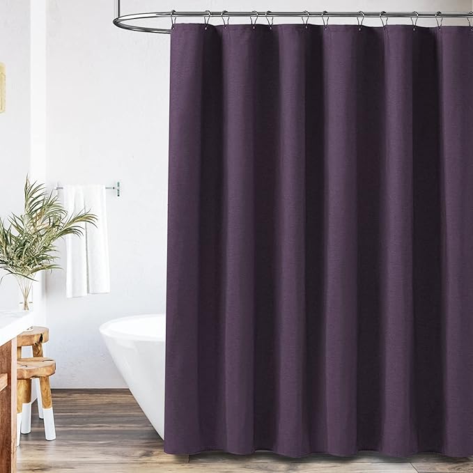 BTTN Extra Long Shower Curtain - 72x84 Inches Long Linen Textured Heavy Duty Fabric Shower Curtain Set with 12 Plastic Hooks, Tall Luxury Simple Waterproof Cloth Shower Curtains for Bathroom - Purple