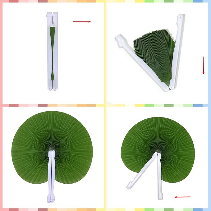 20 Pieces Grass Green Round Paper Fans | Foldable Handheld Fans for Women,Folding Hand Fans for Wedding,Bridal Guest,Church,Party Favors,Dancing,Birthday,DIY