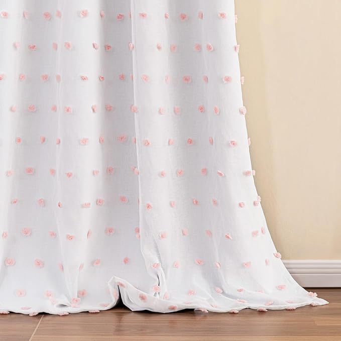 MYSKY HOME Pink Pom Pom Blackout Curtains for Girls Bedroom 54 Inch Long 100% Blackout Curtains for Kids Room 2 Panels Room Darkening Small Window Treatment Back Tab 2 Layered Drapes Toddler 52W x 54L