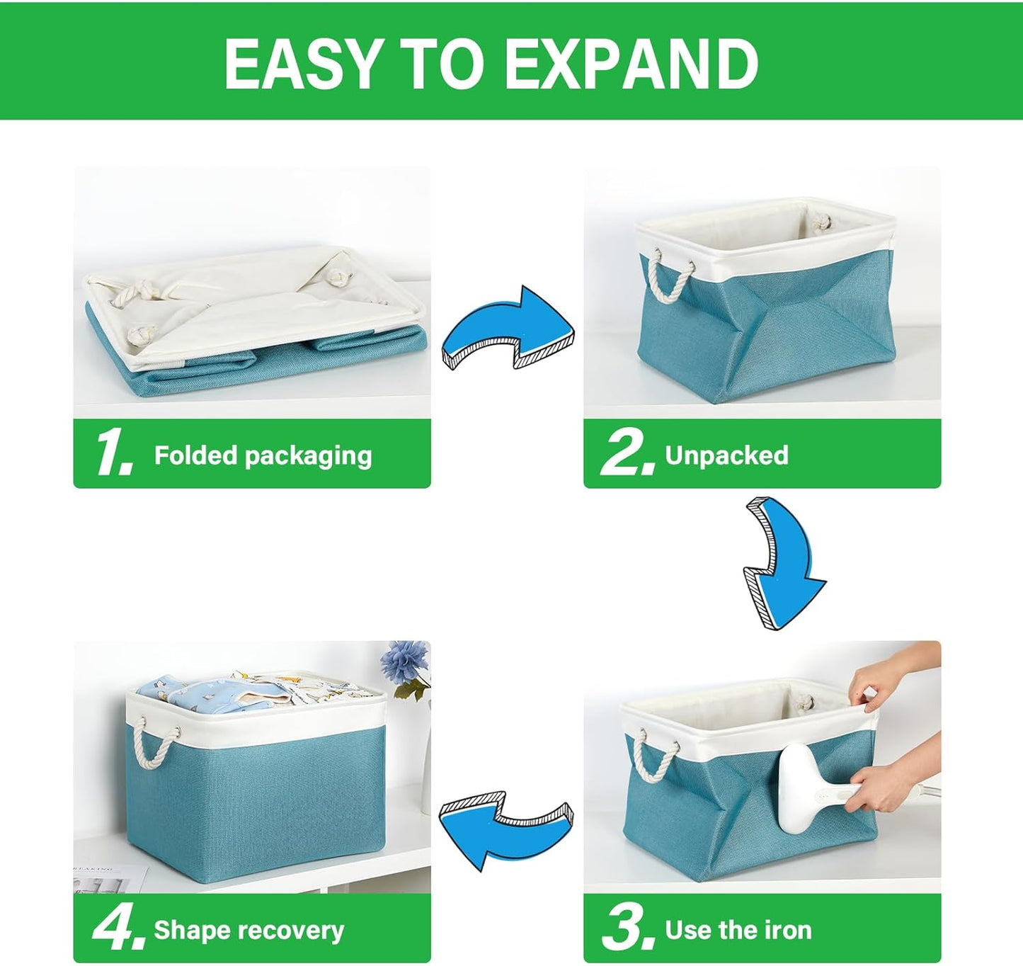 Bidtakay Large Storage Baskets for Shelves 3 Pack 16x11.8x11.8 Inch Storage Bins for Organizing Fabric Storage Cubes for Closet Clothes Basket Laundry-White&Teal