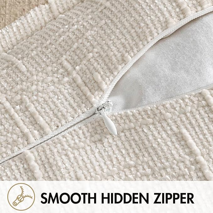 MIULEE Slubby Textured Decorative Throw Pillow Covers 18x18 Inch Set of 2 Boho Farmhouse Soft Cozy Chenille Pillows Cushion Cases Modern Neutral Home Decor for Couch Sofa Bed Living Room, Cream White