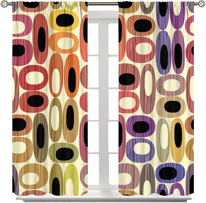 JESTRONRY Abstract Modern Curtains,Mid Century Fifties Modern Retro Colors Pattern Room Darkening Thermal Insulated Window Curtain for Living Room Bedroom Kitchen Bathroom 72x63in
