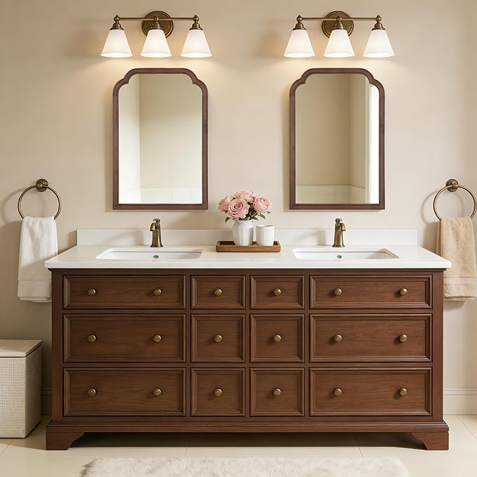 WallBeyond Wood Bathroom Mirrors for Wall Mounted, 20" x 30" Rustic Wood Frame Wall Mirrors Decorative for Living Room or Bedroom Vanity Mirror (Walnut)