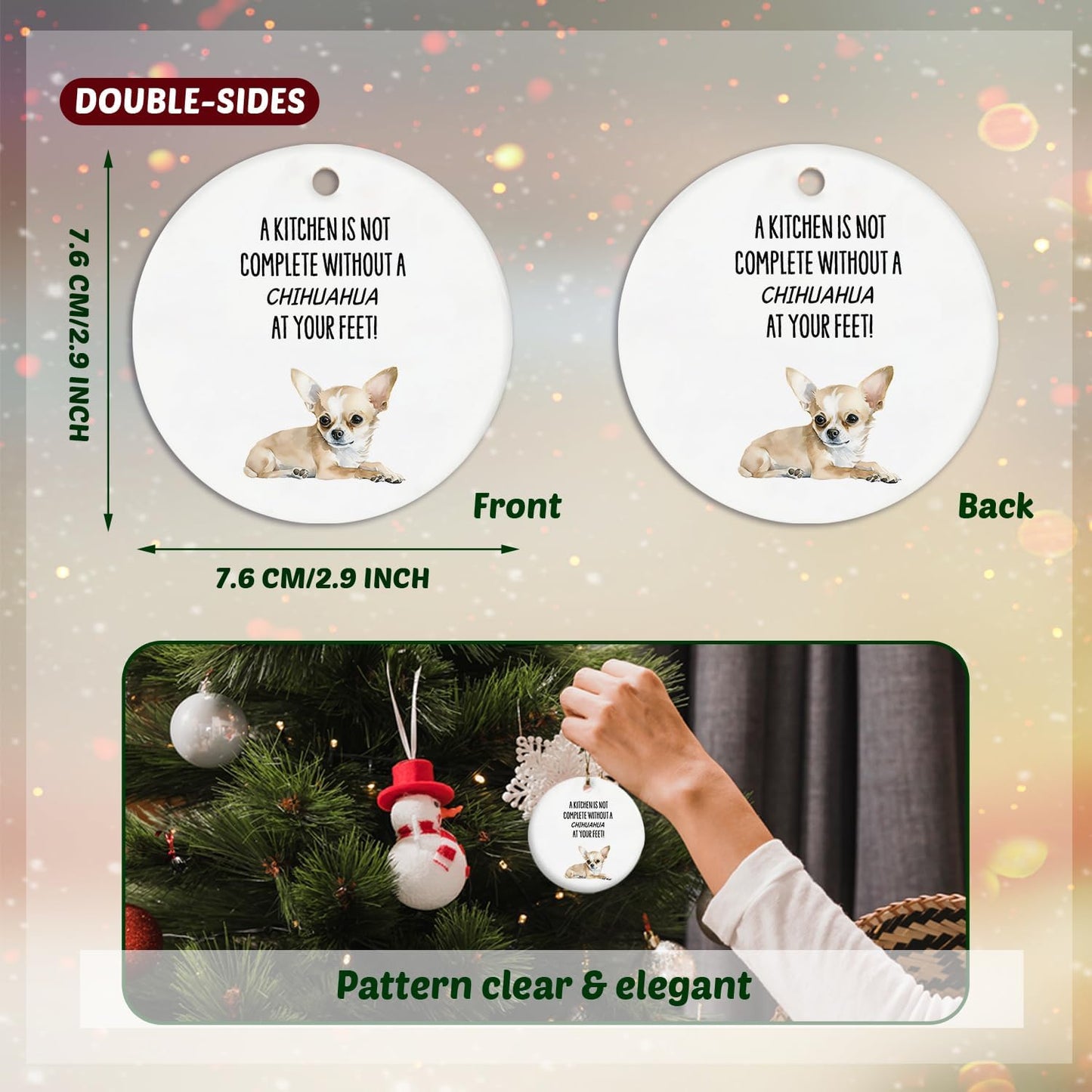 Chihuahua Ornament, Chihuahua Ornaments for Christmas Tree, Chihuahua Gifts for Women, Chihuahua Christmas Tree Decorations, Chihuahua Ceramic Ornaments, Chihuahua Decorative Hanging Ornament