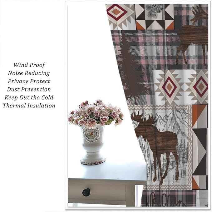 Retro Bear Blackout Curtains Vintage Woodland Wild Animal Country Tribal Southwestern Native Geometry Aztec Hunting Wild Animal Windows Treatments for Kitchen Farm Living Room Bedroom 63x63in