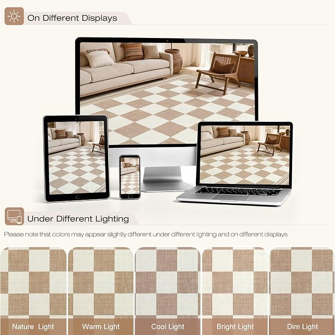 cotiled Washable Area Rugs 8x10 Living Room | Non Slip Backing, Stain Resistant, Pet Friendly, Large Neutral Soft Indoor Carpet For Bedroom, Nursery, Office, Khaki/Brown