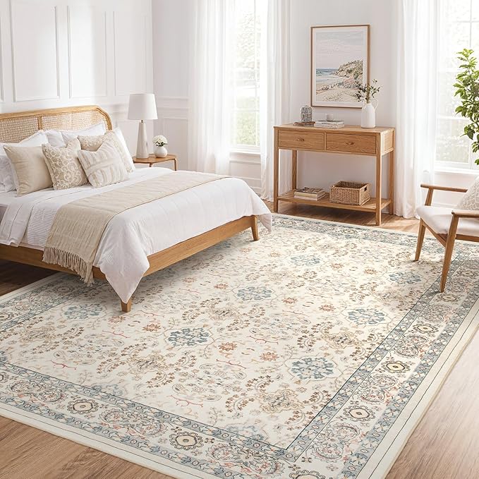 Vintage Living Room Area Rug 7x9 - Large Soft Washable Oriental Traditional Distressed Farmhouse Rugs for Bedroom - Indoor Floor Accent Carpet for Home Office House Decor - Multi