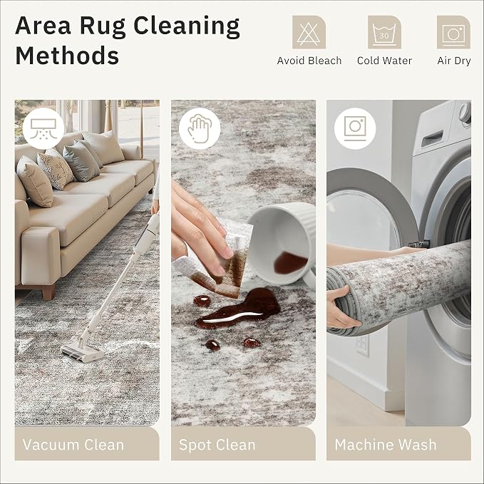 Soalmost Washable Runner Rug, 2'6" x 8' Non-Slip Kitchen Vintage Foldable 2.5x8ft Hallway Runners for Entryway, Laundry, Bedroom, Pink/Grey