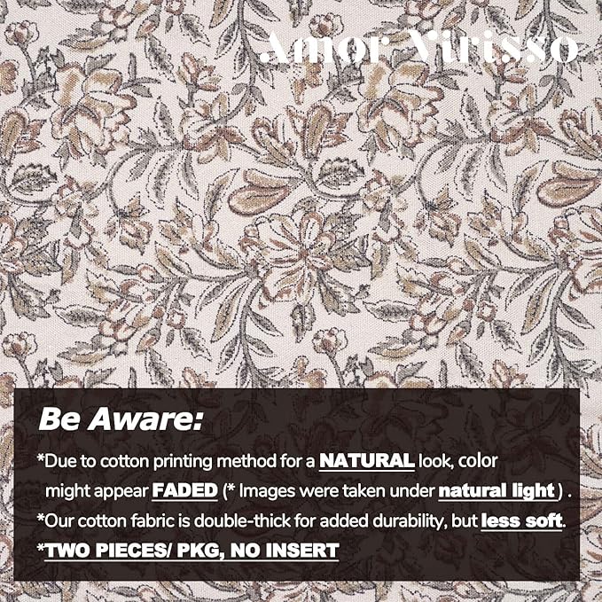Amor Virisso Floral Throw Pillow Covers 12 x 20 Set of 2 Vintage Block Print Pillow Covers Decorative Pillow Covers Couch Pillows for Living Room Farmhouse Accent Sofa Pillows, Red/Sand