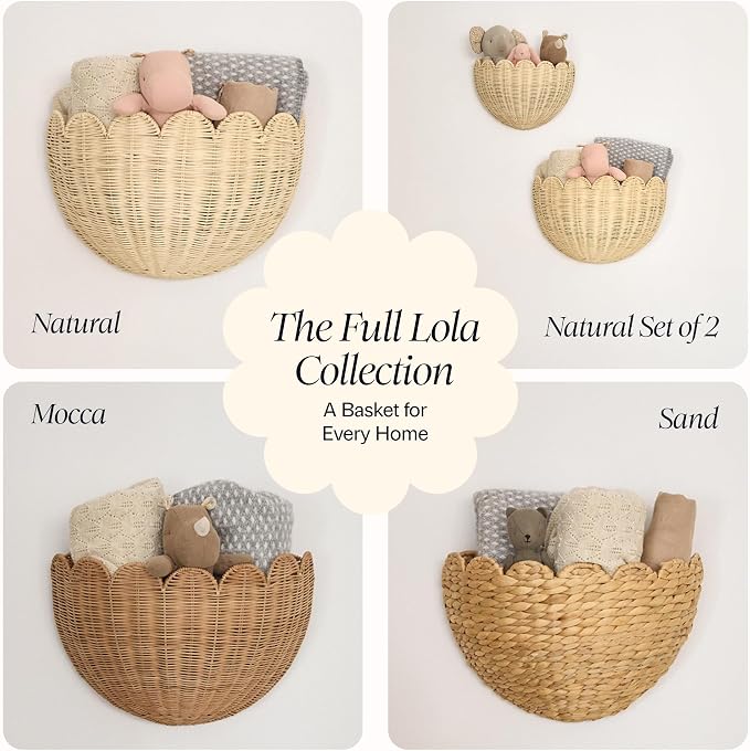 BEBE BASK Scalloped Wicker Wall Basket - The Original - Hand Woven Basket - Scalloped Décor Wall Hanging Baskets -16" x 10" x 7"In - Hanging Wall Basket (Natural)