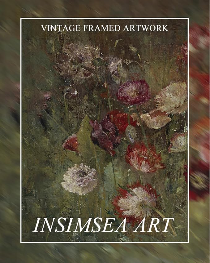 InSimSea Extra Large Framed Vintage Wall Art, Living Room Country Farmhouse Decor, Flowers Botanical Paintings, Canvas Prints, Retro Floral Long Picture for Bedroom Above of Bed,24x48inch