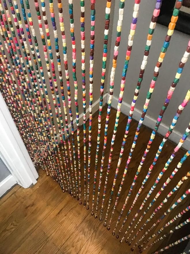 Rainbow Wooden Bead Curtain 36” x 79” – 41 Strands Colorful Boho Doorway Curtain, Bamboo Style Room Divider, Easy Install Hanging Beads for Door, Window & Home Decor(Rainbow)