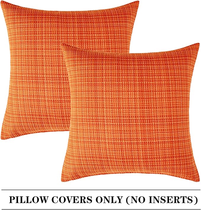 Kevin Textile Pack of 2 Decorative Outdoor Waterproof Fall Pillow Covers Square Garden Cushion Sham Throw Pillowcase Shell for Patio Tent Couch 24x24 Inch Orange