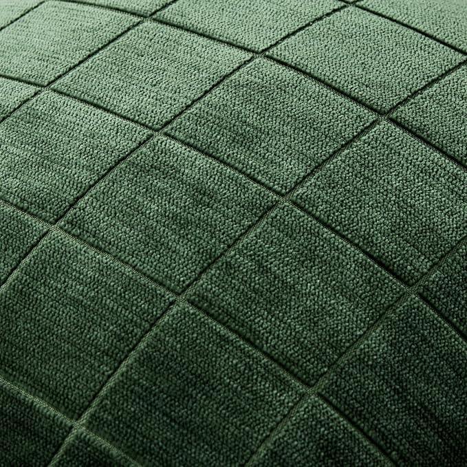 MIULEE Moss Green Plaid Decorative Throw Pillow Covers 24x24 Set of 2 | Vintage Check Chenille Couch Pillows Neutral Boho Farmhouse Cushion Covers Modern Home Decor for Sofa Bed Living Room