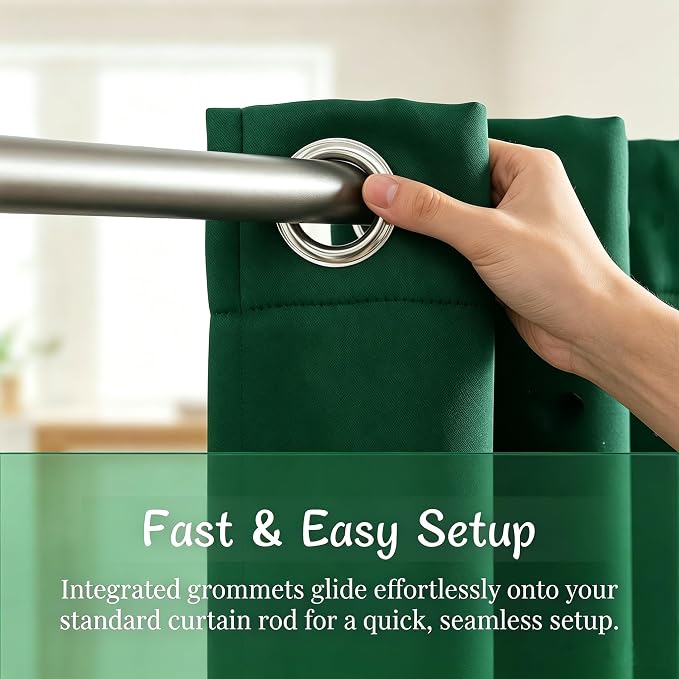 Kids Blackout Curtains for Bedroom/Living Room/Classroom, Sheer Overlay Small 2 Panel Set, Double Layer Curtains with Star Cutout for Kids Room(W 52 x L 45 Inches,Dark Green 2 Pcs)