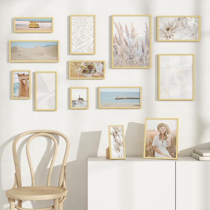 FLYJOE 7x11 Metal Picture Frame - Gold Aluminum Picture Frames with Real Glass, Wall Mounting Horizontally or Vertically, Simple and Elegant Decor for Wall Gallery Poster Photo 11x7 Frame, Gold