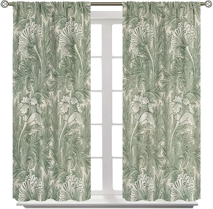 Bohemia William Morris Art Blackout Window Curtains, Vintage Flowers and Foliage Rod Pocket Curtains, for Living Room Bedroom 21(W)*54(L) 2 Panels