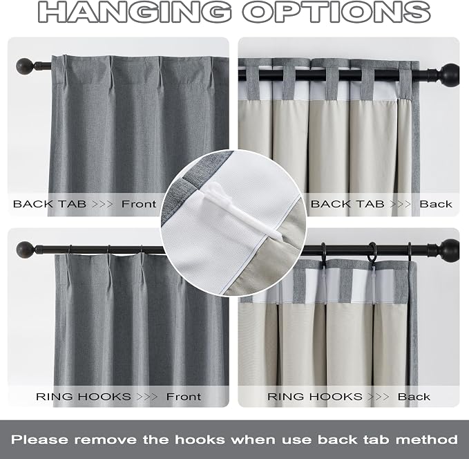 DUALIFE Gray Extra Long Pinch Pleated Blackout Curtains 138 Inch Length,Back Tab with Hooks Thermal Insulated Blackout Curtains 40W x 138L, Grey, 2 Panels