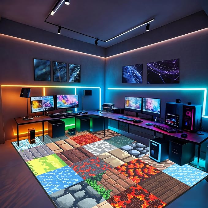 Game Room Rug 6‘x8’ - Gaming Rugs for Boys Bedroom Gamer Carpet Gaming Floor Mat Rugs Gamer Rug Video Game Decor for Bedroom Living Room Playroom