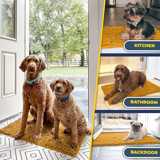 Muddy Mat® | Super Water Absorbent Door Mat Indoor, Microfiber Quick Dry Chenille Entryway Rug, Slip Resistant Front Door Mat, Indoor Mats for Entryway, Machine Washable Pet Rug, Gold 5ft x 7ft