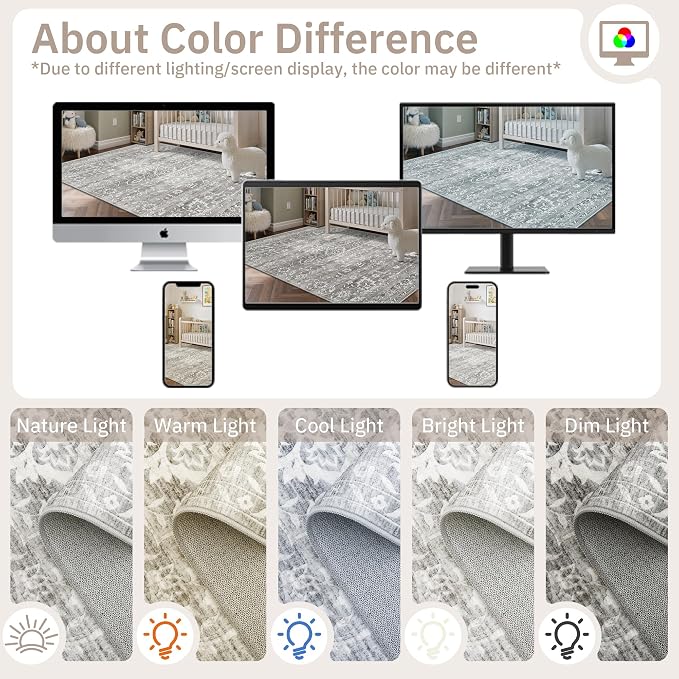 Soalmost 3x5 Area Rugs for Entryway, Washable Neutral Soft Rug Grey | Vintage Floral Low Pile Non-Slip Throw Area Rugs, Accent Rug Floral Indoor Mat for Bedside Living Room Kitchen Bedroom 3'x5'