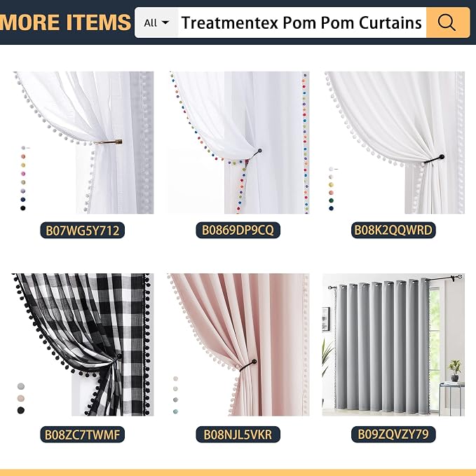 TREATMENTEX Pom-Pom Blue Curtains Living Room 84 inches Energy Efficient Thermal Insulated Room Darkening Curtain Panels for Bedroom Window Draperies Nursery Room Children 50in w x2 Panels Rod Pocket