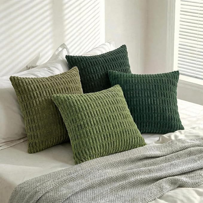 Fancy Homi 4 Packs Decorative Throw Pillow Covers for Living Room Couch Bed, Modern Farmhouse Boho Home Décor Accent Cushion Case, 20" x 20", Green Series