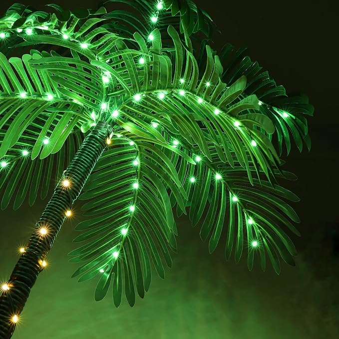 OUSHENG Lighted Palm Tree Bar Outdoor Christmas Decorations Decor, Light Up LED Artificial Fake Faux Trees Lights for Outside Patio Yard Pool Porch Deck Party Tropical, 7FT