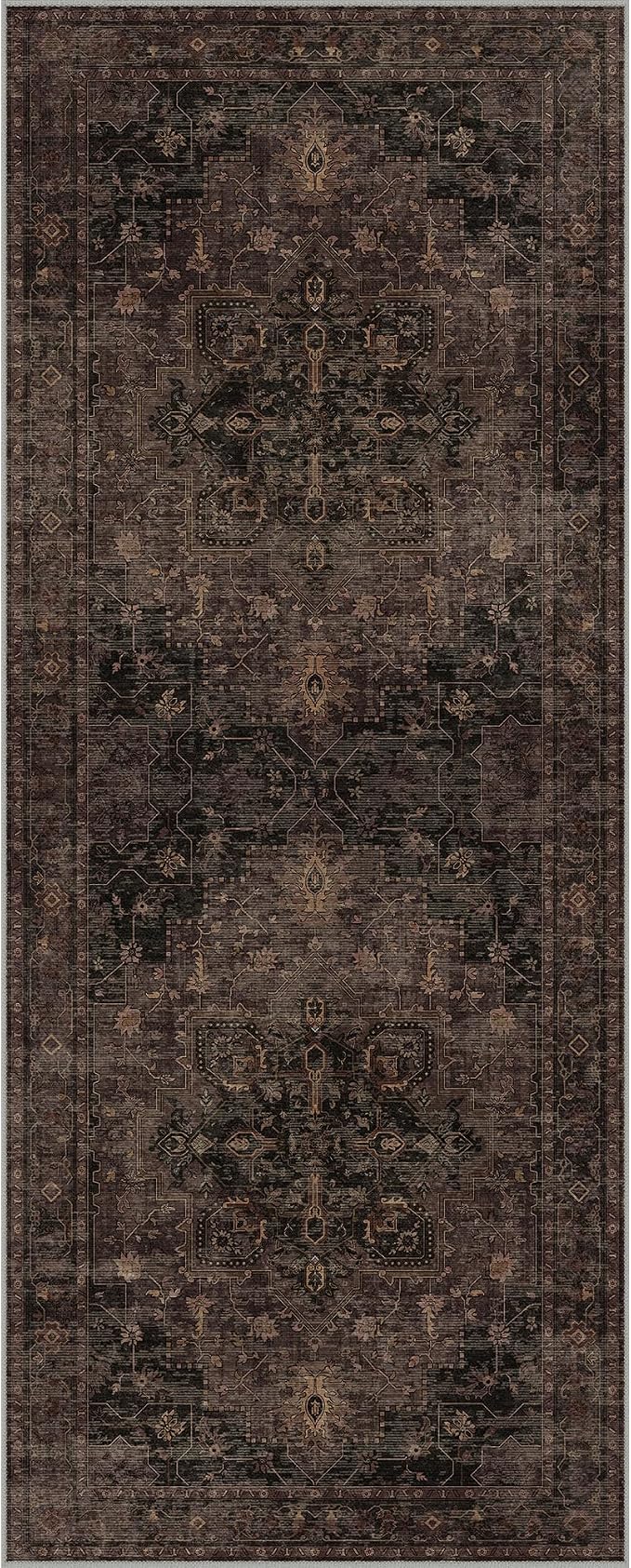 GENIMO 2x5 Runner Rugs for Hallway, Machine Washable Non Slip Vintage Rugs, Low Pile Lightweight Soft Print Rug for enrtyway, Corridor, Home, Office, Kitchen, Charcoal Brown