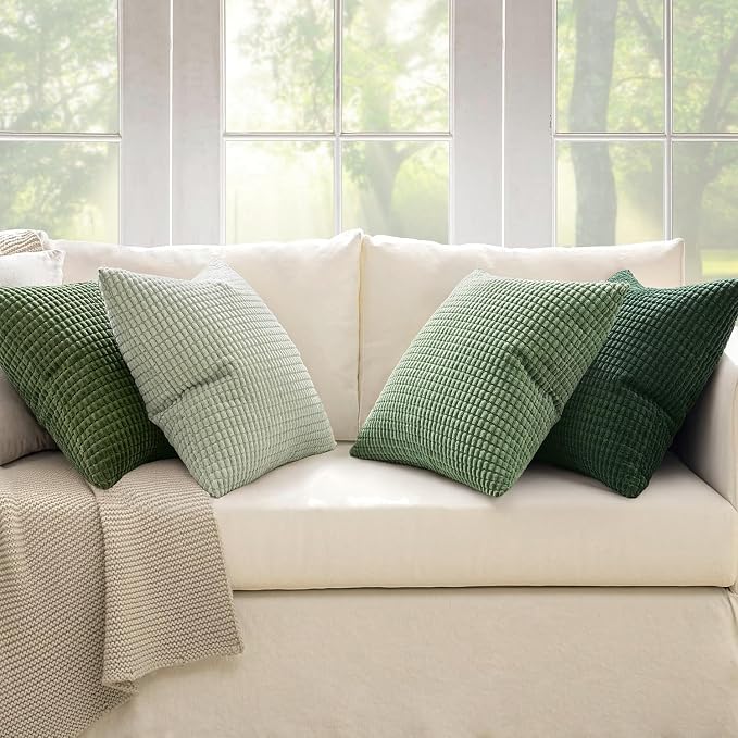 MIULEE Forest Green Boho Euro Decorative Pillow Covers 24x24 Inch Set of 4 | Boho Farmhouse Home Decor Mordern Nordic Throw Pillows Covers Summer Soft Corduroy for Couch Bed Sofa Living Room