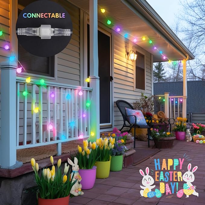 JMEXSUSS 33 ft 100 LED Connectable Globe Easter Lights String Indoor | 8 Modes String Lights Plug in with Remote, Timer Pastel Christmas Light Outdoor for Bedroom Tree Room Party Easter Decoration