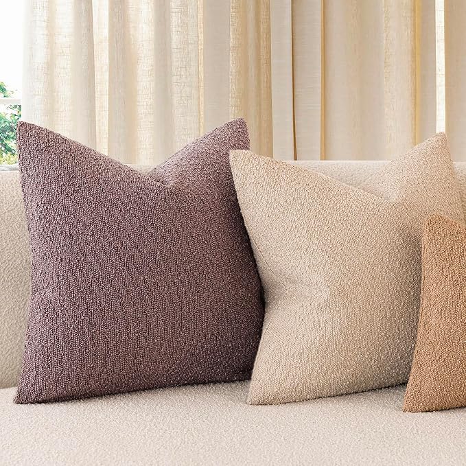 Foindtower Set of 2, Decorative Textured Boucle Throw Pillow Covers Accent Solid Pillow Cases Soft Cozy Couch Cushion Case for Chair Sofa Bedroom Living Room Home Decor 24x24 Inch Dark Purple