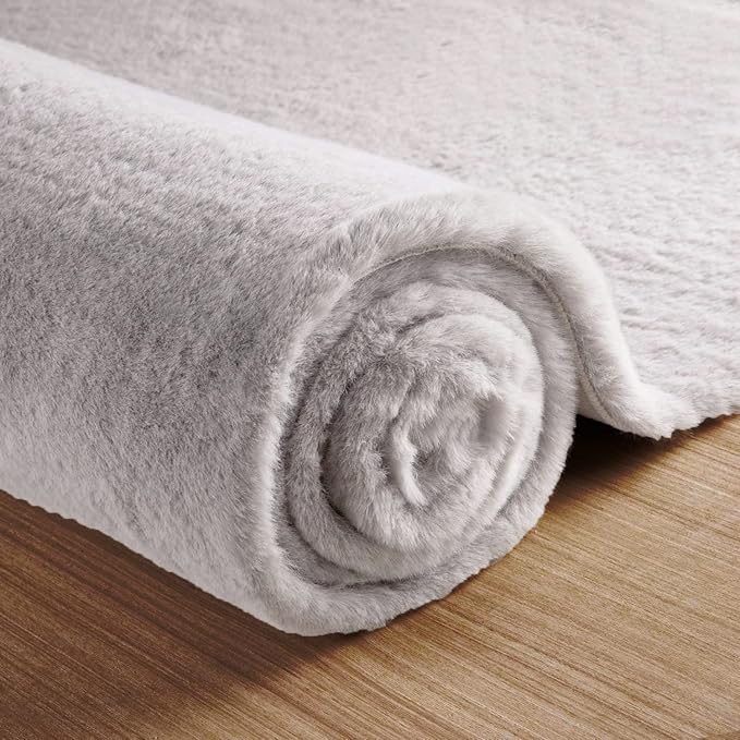 ORINOVA Grey Fluffy Faux Rabbit Washable Furry Fur Area Rugs for Bedroom Large Fuzzy Rug for Living Room Nursery Runner Rugs for Hallway 2x8 Rectangle Rug