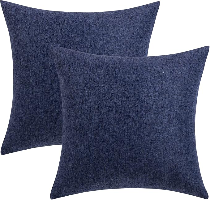 MIULEE Pack of 2 Decorative Outdoor Solid Waterproof Throw Pillow Covers Faux Linen Garden Farmhouse Cushion Cases for Summer Patio Tent Balcony Couch Sofa 12x12 Inch Navy