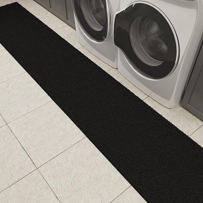 Ottomanson Long Shag Runner Rug 2' x 26', Fluffy Extra Long Hallway Runner with Non-Slip Rubber Backing, Soft Non-Shedding Rug for Corridor, Entryway, Kitchen, Laundry, Black