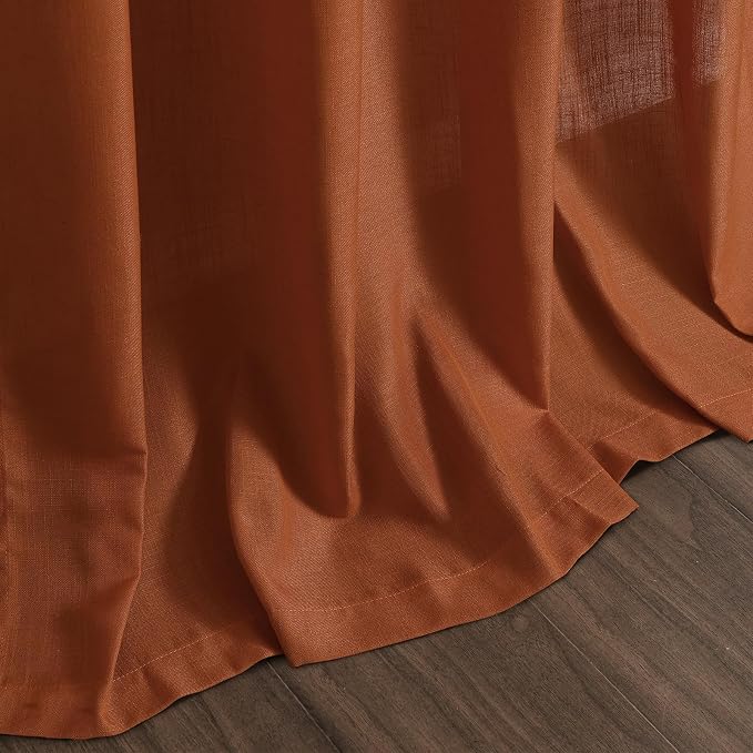 Nanspring Rust Linen Curtains 96 Inches Long for Living Room Light Filtering Semi Sheer Curtain Back Tab Rod Pocket Vintage Rustic Luxury Home Decor Drapes for Bedroom Office 52x96, 2 Panels