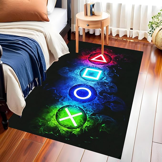 Games Area Rugs, Gamer Rug Boy Cool Player Decor, Gaming Carpets Boys Teens, Child Run Play Soft Floor Mat Dining Living Sofa, Video Game Decorate Doormats Black, 70 in x 55 in