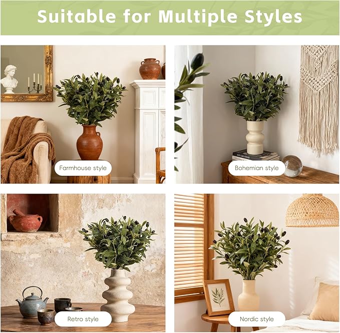 10 PCS 18 Inch Faux Olive Branches for Vases - Realistic Faux Olive Tree Stems with Lifelike Leaves & Fruits, Eucalyptus Stems,Faux Greenery Stems for Centerpieces,Home Decor&Wedding Decor
