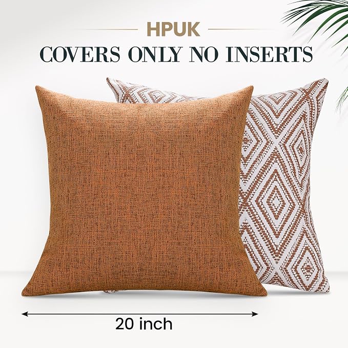 HPUK Throw Pillow Covers 20x20 Inch Set of 4, Linen Decorative Pillow Covers, Accent Cushion Covers for Couch Sofa Bed Bedroom Living Room Décor, Golden Brown