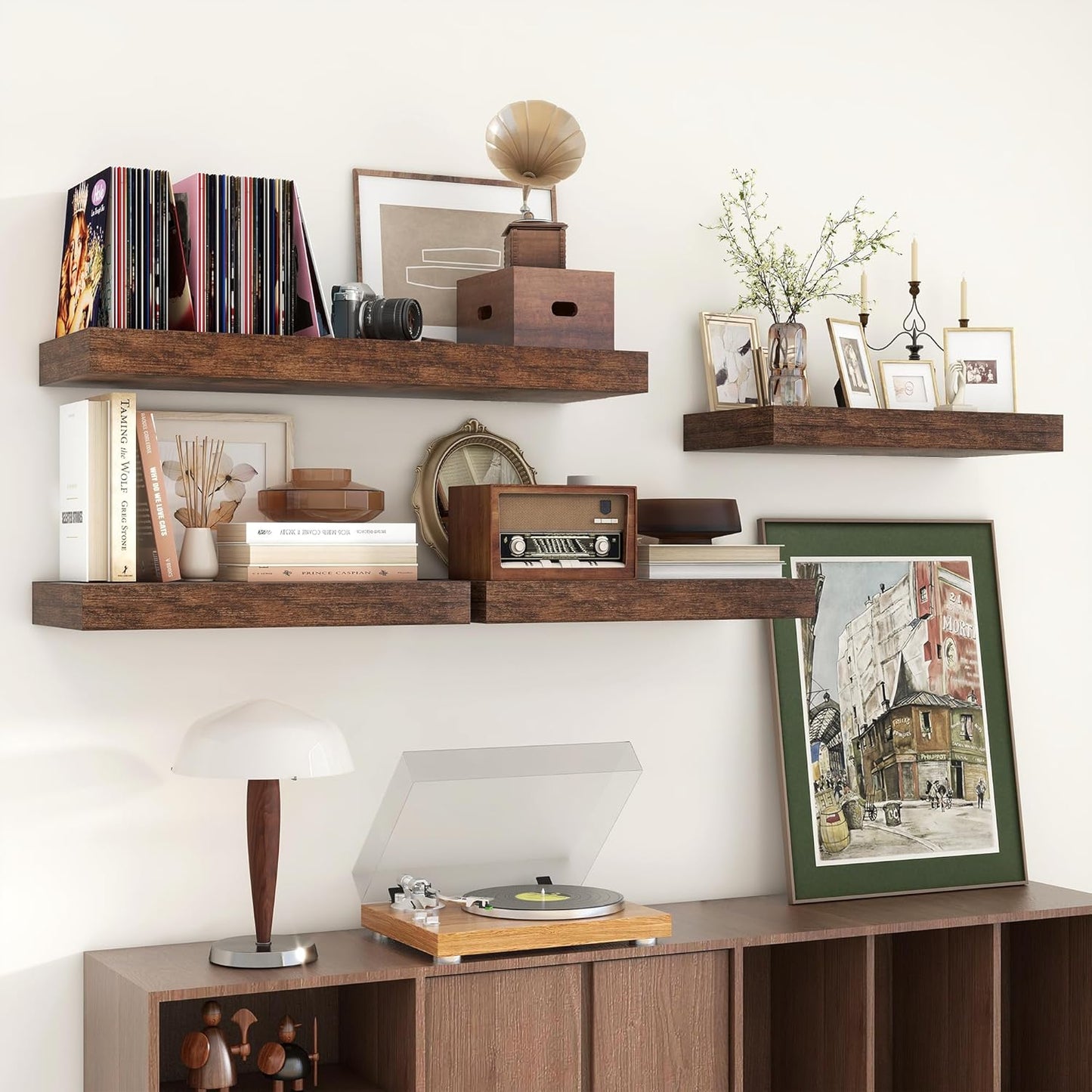 Deep Floating Shelves, 12 Inch Deep Rustic Floating Shelves for Wall Set of 2, 36W x 12D Large Wood Shelves for Living Room Bathroom Laundry Room Bedroom Kitchen Home Office - Rustic Brown