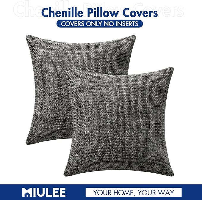 MIULEE Pack of 2 Couch Throw Pillow Covers 18x18 Inch Dark Gray Modern Boho Accent Decorative Pillow Covers Soft Polyester Farmhouse Cushion Covers for Home Decor Bed Sofa Living Room