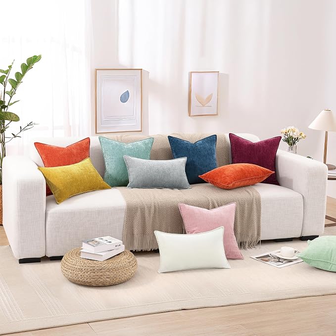decorUhome Fall Couch Euro Sham Throw Pillow Covers 26x26 Set of 2, Decorative Soft Velvet Modern Cozy Chenille Pillow Cases with Elegant Design for Sofa Bed Living Room Home Decor, Blush Pink