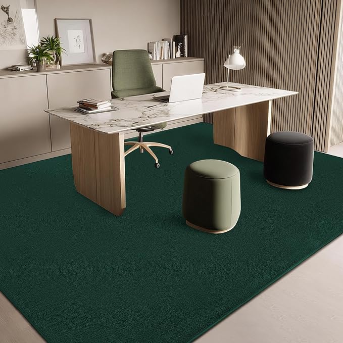 qulint 8x10 Rug for Living Room, Washable Dark Green Carpet for Bedroom with Thickened Memory-Foam, Modern Minimalist Large Area Rug Solid Comfy Non Slip Rug for Dining Room Classroom Home Decor
