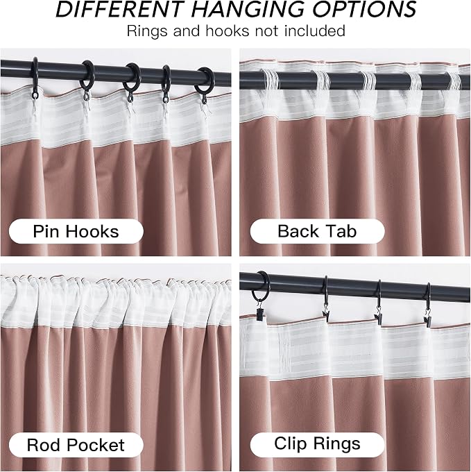 RYB HOME Dusty Pink Velvet Curtains for Bedroom Living Room, Thermal Insulated Privacy UV Heat Blocking Luxurious Drapes for Nursery Dining Room, 52"W x 108"L, 2 Panels, Rod Pocket/Back Tab/Hook Belt