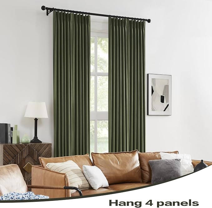 DUALIFE 96 Inch Curtains & Drapes Olive Dark Green 2 Panels,Back Tab Ceiling Viral Pleated Hooks Curtains for Track System,Thermal Boho Curtains for Bedroom Burg Living Room Dining Room,40x96