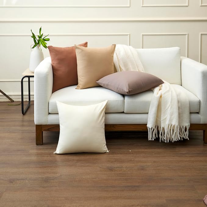 Encasa XO Throw Pillow Covers 24x24 in Set of 2 Light Beige | No Inserts | Cotton Pillow Covers for Living Room, Bed, Sofa, Couch | Decorative Cushion Covers with Improved Zipper