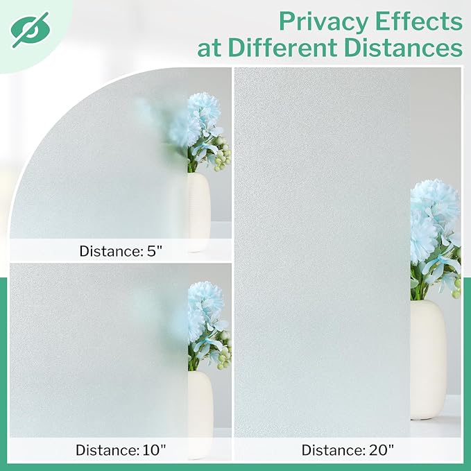 DOWELL Window Privacy Film, Frosted Glass Window Film, Static Cling Non-Adhesive Glass Clings, Sun Blocking Opaque Coverings, Reusable Door Stickers for Bathroom Home Office, Pure, 35.4" x 118"
